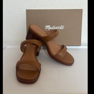 Madewell Double Strap Heeled Mules in Leather - Size 7